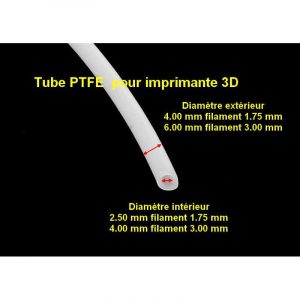 Tube téflon TPFE 2.5 mm intérieur pour filament 1.75mm ( 4 mm/2.5 mm)