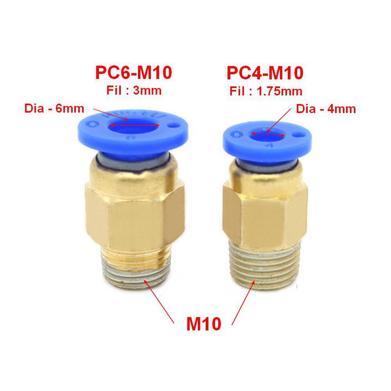 Connecteur PC4-M10 pour extrudeuse avec tube PTFE filament 1.75mm